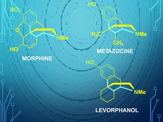 MORPHINE
O
NMe
HO
HO
HO
NMe
LEVORPHANOL
NMe
HO
CH3
METAZOCINE
3
H C
 