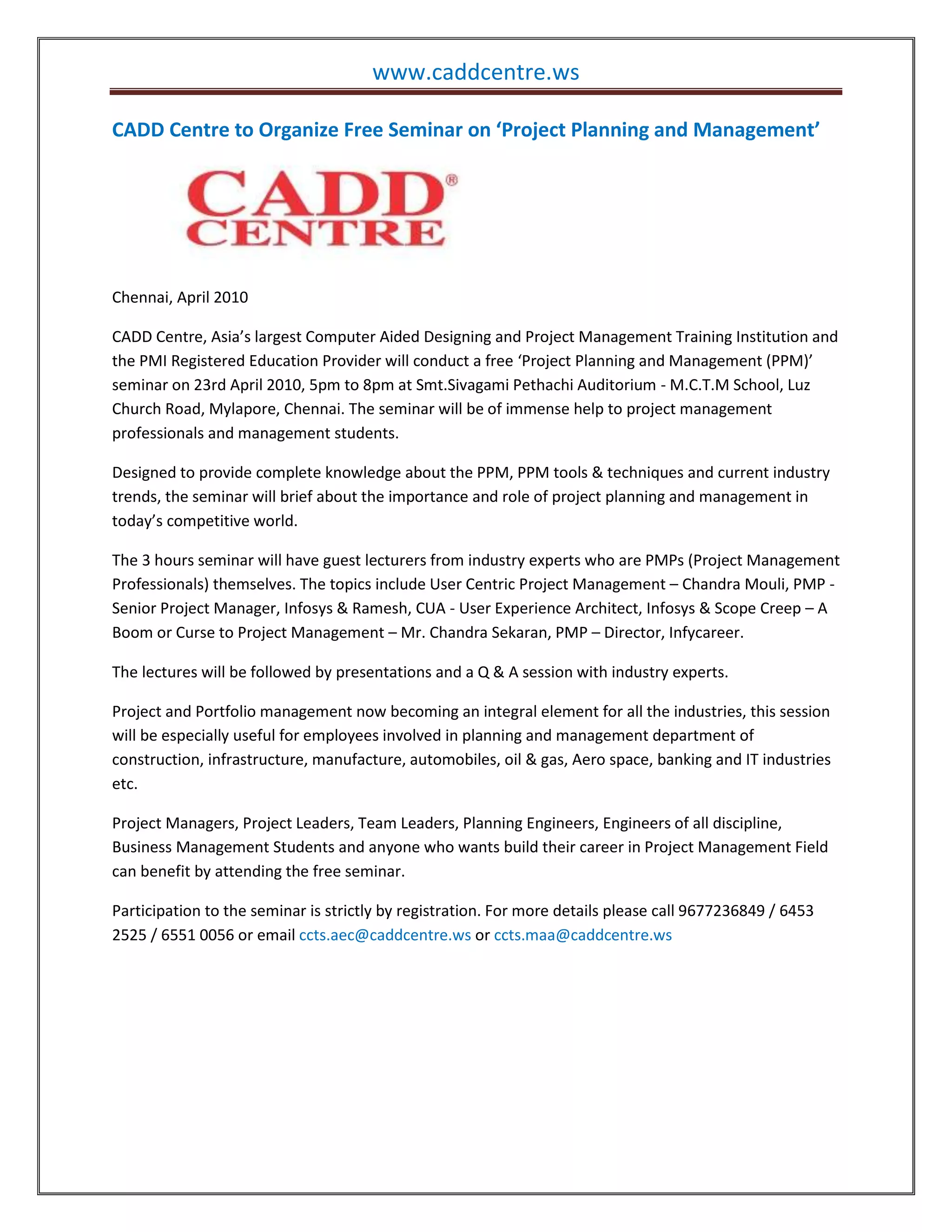 Cadd centre project planning and management | DOCX