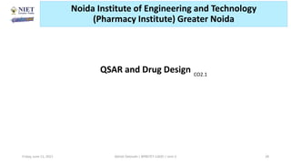 QSAR and Drug Design
Friday, June 11, 2021 Abhijit Debnath | BP807ET-CADD | Unit-2 28
CO2.1
Noida Institute of Engineering and Technology
(Pharmacy Institute) Greater Noida
 