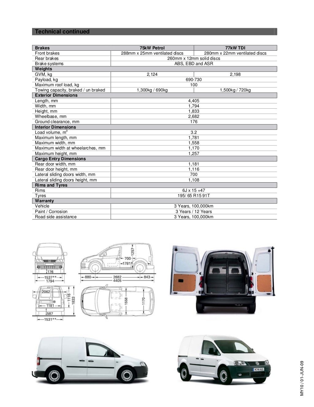 Caddy Van specifications Volkswagen Australia