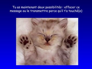 Tu as maintenant deux possibilités : effacer ce message ou le transmettre parce qu’il t’a touché(e) 