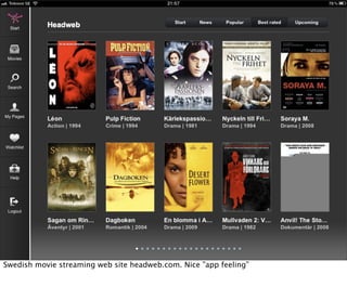 Swedish movie streaming web site headweb.com. Nice ”app feeling”
 