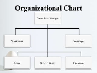 Owner/Farm Manager
Flock men
Veterinarian Bookkeeper
Security GuardDriver
 