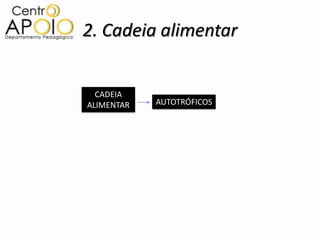 2. Cadeia alimentar


  CADEIA
ALIMENTAR   AUTOTRÓFICOS
 