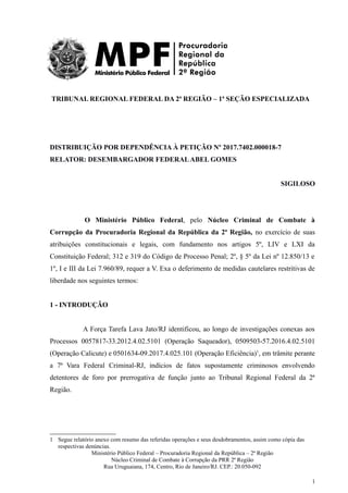 TRIBUNAL REGIONAL FEDERAL DA 2ª REGIÃO – 1ª SEÇÃO ESPECIALIZADA
DISTRIBUIÇÃO POR DEPENDÊNCIA À PETIÇÃO Nº 2017.7402.000018...