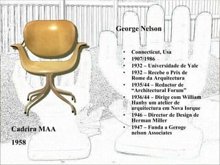George Nelson <ul><li>Connecticut, Usa </li></ul><ul><li>1907/1986 </li></ul><ul><li>1932 – Universidade de Yale </li></ul...