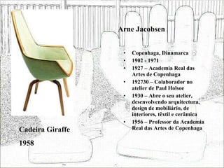Arne Jacobsen <ul><li>Copenhaga, Dinamarca </li></ul><ul><li>1902 - 1971 </li></ul><ul><li>1927 – Academia Real das Artes ...