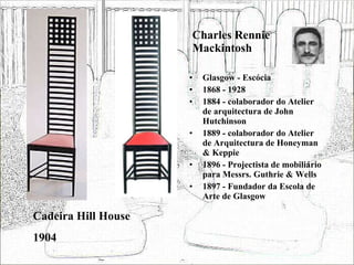 Charles Rennie Mackintosh <ul><li>Glasgow - Escócia </li></ul><ul><li>1868 - 1928 </li></ul><ul><li>1884 - colaborador do ...