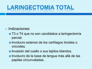 TUMORES SUBGLOTICOSDe manera primaria son muy raros, la mayoría son extensiones de glóticos.Incrementan la posibilidad de enfermedad bilateral y extensión a mediastino.Asociados a mayor recurrencia en estoma cuando ameritan traqueostomía.