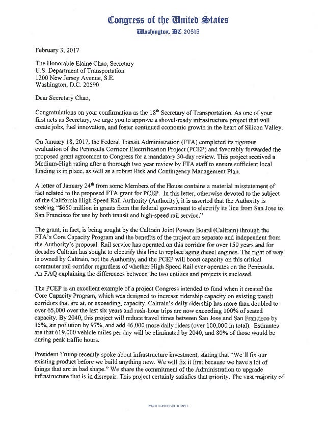 scholarship upgrade letter re Ca 2.3.17 to delegation Secretary letter Chao caltrain