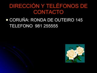 DIRECCIÓN Y TELÉFONOS DE CONTACTO CORUÑA: RONDA DE OUTEIRO 145  TELEFONO  981 255555  