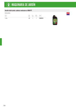 734
MAQUINARIA DE JARDÍN
Aceite lubricante cadena motosierra KRAFFT
Evita averías.
1 litro. UN 1 1 1608B220
 