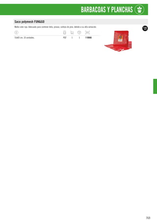 769
BARBACOAS Y PLANCHAS
Saco polymesh FUN&GO
Malla color rojo. Adecuado para contener leña, pinaza, corteza de pino, debido a su alta aireación.
55x83 cm. 10 unidades. PQT 1 1 1108A6
 
