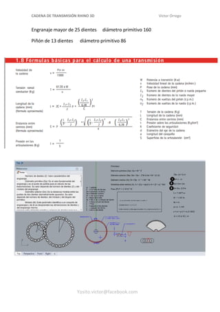 CADENA DE TRANSMISIÓN RHINO 3D Víctor Orrego
Engranaje mayor de 25 dientes diámetro primitivo 160
Piñón de 13 dientes diámetro primitivo 86
Yosito.victor@facebook.com
 