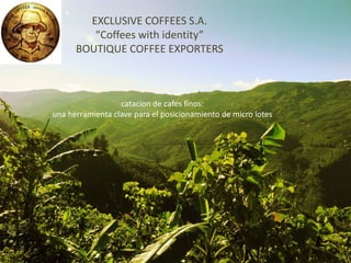 EXCLUSIVE COFFEES S.A.
“Coffees with identity”
BOUTIQUE COFFEE EXPORTERS
catacion de cafes finos:
una herramienta clave para el posicionamiento de micro lotes
 
