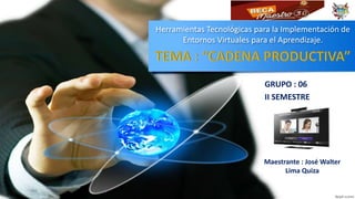 Herramientas Tecnológicas para la Implementación de
Entornos Virtuales para el Aprendizaje.
GRUPO : 06
II SEMESTRE
Maestrante : José Walter
Lima Quiza
 