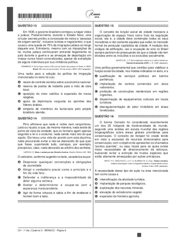 Prova Enem 2016 - Caderno Branco - Primeiro dia
