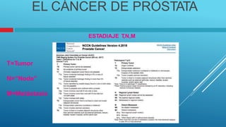 EL CÁNCER DE PRÓSTATA
ESTADIAJE T
,N,M
T=Tumor
N=“Node”
M=Metástasis
 