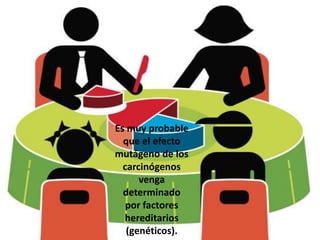 Es muy probable
que el efecto
mutágeno de los
carcinógenos
venga
determinado
por factores
hereditarios
(genéticos).
 
