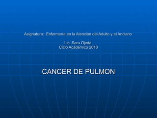 Asignatura:  Enfermería en la Atención del Adulto y el Anciano  Lic. Sara Ojeda  Ciclo Académico 2010 CANCER DE PULMON 