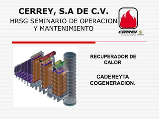 CERREY, S.A DE C.V.
HRSG SEMINARIO DE OPERACION
Y MANTENIMIENTO
RECUPERADOR DE
CALOR
CADEREYTA
COGENERACION.
 