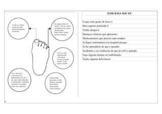 ESSE/ESSA SOU EU
O que mais gosto de fazer é
Meu esporte preferido é
Tenho alergia à
Doenças crônicas que apresento:
Medicamentos que preciso usar sempre:
Já fiquei internado(a) em hospital porque
Já fui operado(a) de que e quando:
Acidentes e ou violências de que já sofri e quando:
Faço alguma terapia ou reabilitação:
Tenho alguma deficiência:
9
 
