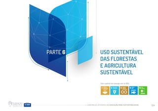 CADERNO DE ATIVIDADES DE EDUCAÇÃO PARA SUSTENTABILIDADE 124
USO SUSTENTÁVEL
DAS FLORESTAS
E AGRICULTURA
SUSTENTÁVEL
PARTE 6
Este capítulo tem sinergia com os ODS:
 