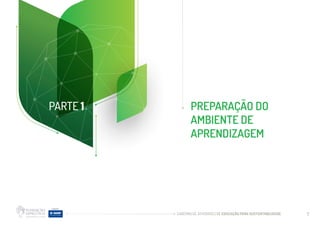 CADERNO DE ATIVIDADES DE EDUCAÇÃO PARA SUSTENTABILIDADE 7
PREPARAÇÃO DO
AMBIENTE DE
APRENDIZAGEM
PARTE 1
 