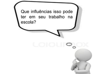 Que influências isso pode
ter em seu trabalho na
escola?
 