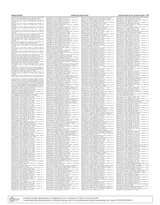 Minas Gerais 	Diário do Executivo	 sexta-feira, 01 de Julho de 2022 – 15
Masp 752.520-7, Rafael de Oliveira Gomes, publicado em 30/10/2020:
onde se lê a partir de 24/10/2020, leia-se a partir de 30/5/2022;
Masp 752.521-5, Atila Marcelo Mariano Calonge, publicado em
30/10/2020: onde se lê a partir de 24/10/2020, leia-se a partir de
30/5/2022;
Masp 752.522-3, Ana Cristina de Resende Dias, publicado em
30/10/2020: onde se lê a partir de 24/10/2020, leia-se a partir de
30/5/2022;
Masp 752.523-1, Bruno Eduardo Abreu de Oliveira, publicado em
30/10/2020: onde se lê a partir de 24/10/2020, leia-se a partir de
30/5/2022;
Masp 752.524-9, Evania Maria Ribeiro Alves Pereira, publicado
em 30/10/2020: onde se lê a partir de 24/10/2020, leia-se a partir de
30/5/2022;
Masp 752.525-6, Fabiano Lima Teixeira, publicado em 30/10/2020:
onde se lê a partir de 24/10/2020, leia-se a partir de 30/5/2022;
Masp 752.527-2, Flavio Viana Baptista, publicado em 30/10/2020:
onde se lê a partir de 24/10/2020, leia-se a partir de 30/5/2022;
Masp 752.529-8, Marco Aurélio Paixão Madeira, publicado em
30/10/2020: onde se lê a partir de 24/10/2020, leia-se a partir de
30/5/2022;
Masp 752.530-6, Gediel Silva Castro, publicado em 30/10/2020: onde
se lê a partir de 24/10/2020, leia-se a partir de 30/5/2022;
Masp 752.534-8, Marlinda Ribeiro Paiva Ferreira, publicado em
14/11/2020: onde se lê a partir de 5/11/2020, leia-se a partir de
11/6/2022;
Masp 752.537-1, Eliana Marcia Pedroso de Almeida, publicado
em 30/10/2020: onde se lê a partir de 24/10/2020, leia-se a partir de
30/5/2022;
Masp 752.538-9, Arilson Leandro Fernandes Correa Lopes, publicado
em 14/11/2020: onde se lê a partir de 13/11/2020, leia-se a partir de
19/6/2022;
Masp 752.539-7, Hely Lembi Ferreira Júnior, publicado em 14/11/2020:
onde se lê a partir de 13/11/2020, leia-se a partir de 19/6/2022;
Masp 828.181-8, Alberto Meloni Filho, publicado em 30/10/2020:
onde se lê a partir de 24/10/2020, leia-se a partir de 30/5/2022;
Masp 892.753-5, Wilver Bernardes Menegatti, publicado em 30/9/2020:
onde se lê a partir de 21º/9/2020, leia-se a partir de 27/4/2022;
Masp 900.296-5, Marcia de Lourdes Monteiro, publicado em 7/8/2020:
onde se lê a partir de 8/7/2020, leia-se a partir de 11/2/2022;
Masp 900.381-5, Eni de Faria Conrado Souza Pereira, publicado
em 7/8/2020: onde se lê a partir de 12/7/2020, leia-se a partir de
15/2/2022;
Masp 902.327-6, Sandra de Souza Gomes Ambrósio, publicado em
7/8/2020: onde se lê a partir de 4/7/2020, leia-se a partir de 7/2/2022;
Masp 906.444-5, Juvenil Pires da Silva, publicado em 30/9/2020: onde
se lê a partir de 25/9/2020, leia-se a partir de 1º/5/2022;
Masp 906.663-0, Maria Sandra Soares de Oliveira, publicado em
14/11/2020: onde se lê a partir de 6/11/2020, leia-se a partir de
12/6/2022;
Masp 984.831-8, Elaine Antônia da Cunha Chirico, publicado em
7/8/2020: onde se lê a partir de 29/6/2020, leia-se a partir de 2/2/2022;
Com fundamento no decidido pelo Supremo Tribunal Federal no
julgamento das Ações Diretas de Inconstitucionalidade de nºs 6442,
5447, 6450 e 6525, com efeitos vinculantes para administração pública,
bem como nos Pareceres Jurídicos de nºs.16.424 de 03 de fevereiro de
2022 e 16.453 de 17 de maio de 2022, aprovados pelo Advogado-Geral
do Estado, TORNA SEM EFEITO as seguintes publicações, referentes
à concessão de TRÊS MESES DE FÉRIAS-PRÊMIO, aos servidores:
Masp 070.000-5, Rogério Flavio Vieira Fonseca, GEFAZ, referente ao
7º quinquênio de exercício, publicado em 1º/6/2021;
Masp 234.678-1, Moacyr Pereira Guimarães, GEFAZ, referente ao 7º
quinquênio de exercício, publicado em 1º/12/2020;
Masp 234.731-8, Valentim Roberto Bartolomeu, AFRE, referente ao 6º
quinquênio de exercício, publicado em 5/1/2021;
Masp 234.801-9, Sebastião Saturnino da Silva Filho, GEFAZ, referente
ao 7º quinquênio de exercício, publicado em 1º/12/2020;
Masp 234.805-0, Natalício Meira Olavo, AFRE, referente ao 7º
quinquênio de exercício, publicado em 13/2/2021;
Masp 234.846-4, Celio Francisco da Silva, AFRE, referente ao 7º
quinquênio de exercício, publicado em 1º/4/2021;
Masp 234.874-6, Alberto Chaves Diniz, AFRE, referente ao 7º
quinquênio de exercício, publicado em 13/2/2021;
Masp 234.887-8, Ademir Resende Diniz, AFRE, referente ao 7º
quinquênio de exercício, publicado em 2/3/2021;
Masp 234.903-3, Eduardo José da Silva, GEFAZ, referente ao 7º
quinquênio de exercício, publicado em 13/5/2021;
Masp 234.905-8, Mariza Onofra de Carvalho, AFRE, referente ao 7º
quinquênio de exercício, publicado em 16/3/2021;
Masp 234.911-6, Roselis Teixeira Gomide, GEFAZ, referente ao 7º
quinquênio de exercício, publicado em 1º/7/2021;
Masp 234.950-4, Osvaldo Vilela Ribeiro, GEFAZ, referente ao 7º
quinquênio de exercício, publicado em 1º/5/2021;
Masp 241.753-3, José Eugênio Pacelli Reis, GEFAZ, referente ao 7º
quinquênio de exercício, publicado em 13/2/2021;
Masp 254.913-7, Juarez Sans de Aguiar, GEFAZ, referente ao 6º
quinquênio de exercício, publicado em 7/12/2021;
Masp 261.992-2, Marli Ferreira, AFRE, referente ao 7º quinquênio de
exercício, publicado em 14/7/2021;
Masp 262.481-5, Tarcizio Miguel Vieira Caldas, GEFAZ, referente ao
6º quinquênio de exercício, publicado em 4/1/2022;
Masp 262.535-8, Evaldo Luiz Goulart de Mattos, GEFAZ, referente ao
6º quinquênio de exercício, publicado em 13/11/2021;
Masp 262.609-1, Júlio Cardoso Almeida, GEFAZ, referente ao 7º
quinquênio de exercício, publicado em 14/7/2021;
Masp 263.235-4, Paulo Cesar Inácio de Oliveira, AFRE, referente ao 7º
quinquênio de exercício, publicado em 4/11/2021;
Masp 270.977-2, Sebastião Ferreira Rosa, AFRE, referente ao 7º
quinquênio de exercício, publicado em 13/2/2021;
Masp 276.869-5, Flavio Bartoli da Silva Júnior, AFRE, referente ao 7º
quinquênio de exercício, publicado em 1º/7/2021;
Masp 276.893-5, Júnia de Salles Mourão Carvalhães, AFRE, referente
ao 7º quinquênio de exercício, publicado em 1º/7/2021;
Masp 278.441-1, Roberto da Costa e Silva, OSO, referente ao 7º
quinquênio de exercício, publicado em 31/7/2021;
Masp 278.479-1, Tania Maria Pinto Sena, AFRE, referente ao 7º
quinquênio de exercício, publicado em 4/11/2021;
Masp 278.558-2, Marcio Parreiras Gomes, AFRE, referente ao 7º
quinquênio de exercício, publicado em 1º/9/2021;
Masp 281.704-7, Paulo Liberio da Silva, AFRE, referente ao 7º
quinquênio de exercício, publicado em 30/9/2021;
Masp 283.454-7, Mauro Francisco da Silva, GEFAZ, referente ao 7º
quinquênio de exercício, publicado em 13/11/2021;
Masp 284.068-4, Antônio Leonart Vela, AFRE, referente ao 7º
quinquênio de exercício, publicado em 13/11/2021;
Masp 284.073-4, Gilberto Hakuji Takey, AFRE, referente ao 7º
quinquênio de exercício, publicado em 4/11/2021;
Masp 284.077-5, Joaquim Eustáquio Ribeiro, AFRE, referente ao 7º
quinquênio de exercício, publicado em 14/9/2021;
Masp 284.088-2, Raul Marmo Guimarães, AFRE, referente ao 7º
quinquênio de exercício, publicado em 13/2/2021;
Masp 284.091-6, Sebastiao Araujo Gomes, TFAZ, referente ao 7º
quinquênio de exercício, publicado em 13/11/2021;
Masp 284.960-2, Eli Ribeiro Ferreira,AFRE, referente ao 7º quinquênio
de exercício, publicado em 4/1/2022;
Masp 285.627-6, Gilmar Garbero, AFRE, referente ao 7º quinquênio de
exercício, publicado em 16/3/2021;
Masp 285.638-3, Jose Vagner Vieira, AFRE, referente ao 7º quinquênio
de exercício, publicado em 13/11/2021;
Masp 285.645-8, Maria de Fatima Rosa da Silva, AFRE, referente ao 7º
quinquênio de exercício, publicado em 4/11/2021;
Masp 285.700-1, Pericles Coda Andrade, AFRE, referente ao 7º
quinquênio de exercício, publicado em 4/1/2022;
Masp 285.769-6, Avair Inácio de Siqueira, OSO, referente ao 7º
quinquênio de exercício, publicado em 4/11/2021;
Masp 287.134-1, Fernando Antônio Maia, AFRE, referente ao 7º
quinquênio de exercício, publicado em 4/1/2022;
Masp 288.271-0, Alípio Pereira da Silva Filho, AFRE, referente ao 7º
quinquênio de exercício, publicado em 5/1/2021;
Masp 288.275-1, Arnaldo Sato, AFRE, referente ao 7º quinquênio de
exercício, publicado em 13/2/2021;
Masp 288.280-1, Cindy Andrade Morais, AFRE, referente ao 7º
quinquênio de exercício, publicado em 5/1/2021;
Masp 288.286-8, Eduardo Cravo Galvão, AFRE, referente ao 7º
quinquênio de exercício, publicado em 13/2/2021;
Masp 288.294-2, Jehova Antunes da Costa, AFRE, referente ao 7º
quinquênio de exercício, publicado em 5/1/2021;
Masp 288.296-7, João Duarte e Souza, AFRE, referente ao 7º
quinquênio de exercício, publicado em 5/1/2021;
Masp 288.299-1, Jocemar Rodrigues da Costa, AFRE, referente ao 7º
quinquênio de exercício, publicado em 5/1/2021;
Masp 288.310-6, Luiz Geraldo de Oliveira, AFRE, referente ao 7º
quinquênio de exercício, publicado em 5/1/2021;
Masp 288.313-0, Marcelo Lyra de Almeida, AFRE, referente ao 7º
quinquênio de exercício, publicado em 5/1/2021;
Masp 288.743-8, Eduardo Samaan, AFRE, referente ao 7º quinquênio
de exercício, publicado em 13/2/2021;
Masp 288.756-0, Jorge Luiz Barquet Ferreira, AFRE, referente ao 7º
quinquênio de exercício, publicado em 13/2/2021;
Masp 288.758-6, Leonardo Silva de Oliveira, AFRE, referente ao 7º
quinquênio de exercício, publicado em 14/7/2021;
Masp 288.760-2, Lindberg Chaves Ferreira Filho, AFRE, referente ao
7º quinquênio de exercício, publicado em 13/2/2021;
Masp 288.877-4, Edson Eiji Takakuwa, AFRE, referente ao 7º
quinquênio de exercício, publicado em 13/2/2021;
Masp 288.878-2, Eduardo Azeredo Santos, AFRE, referente ao 7º
quinquênio de exercício, publicado em 13/2/2021;
Masp 288.881-6, FranciscoAugusto Nunes Coelho,AFRE, referente ao
6º quinquênio de exercício, publicado em 31/7/2021;
Masp 290.013-2, Carlo Tessandro Carvalho Rego, AFRE, referente ao
7º quinquênio de exercício, publicado em 4/1/2022;
Masp 290.351-6, Paulo Gilberto Gonçalves, AFRE, referente ao 7º
quinquênio de exercício, publicado em 5/1/2021;
Masp 290.427-4, Renato Muzzi Ferreira, AFRE, referente ao 7º
quinquênio de exercício, publicado em 13/2/2021;
Masp 290.429-0, Claudio Alves, AFRE, referente ao 7º quinquênio de
exercício, publicado em 13/2/2021;
Masp 293.119-4, José Maria Jacobis Arruda, TFAZ, referente ao 7º
quinquênio de exercício, publicado em 14/4/2021;
Masp 296.413-8, Danilo Vilela Prado,AFRE, referente ao 7º quinquênio
de exercício, publicado em 1º/9/2021;
Masp 296.436-9, Maruza Constantino de Amorim, GEFAZ, referente
ao 8º quinquênio de exercício, publicado em 12/6/2021;
Masp 296.438-5, Paulo César Marques da Silva, GEFAZ, referente ao
7º quinquênio de exercício, publicado em 14/4/2021;
Masp 296.443-5, Stela Maria Carvalho da Silva Comunian, GEFAZ,
referente ao 7º quinquênio de exercício, publicado em 30/9/2021;
Masp 296.511-9, Marcio Kendler, AFRE, referente ao 7º quinquênio de
exercício, publicado em 7/12/2021;
Masp 297.233-9, Maria Aparecida Bartelega Ferreira Miranda, AFRE,
referente ao 7º quinquênio de exercício, publicado em 13/11/2021;
Masp 297.694-2, Maria Lucia Rodrigues, AFRE, referente ao 6º
quinquênio de exercício, publicado em 14/9/2021;
Masp 297.697-5, Marlene de Queiroz Amâncio, AFRE, referente ao 7º
quinquênio de exercício, publicado em 14/4/2021;
Masp 297.882-3, Marilurdes Azalini Bernardes, GEFAZ, referente ao
7º quinquênio de exercício, publicado em 14/8/2021;
Masp 298.545-5, Sergio Nogueira Chagas, GEFAZ, referente ao 7º
quinquênio de exercício, publicado em 7/12/2021;
Masp 301.441-2, Ernesto Alvares de Campos Cordeiro, GEFAZ,
referente ao 7º quinquênio de exercício, publicado em 4/11/2021;
Masp 306.816-0, Tomiskra Souza Tomich Ornelas, GEFAZ, referente
ao 7º quinquênio de exercício, publicado em 14/9/2021;
Masp 309.760-7, Pedro Ferreira da Silva, GEFAZ, referente ao 8º
quinquênio de exercício, publicado em 1º/12/2020;
Masp 309.766-4, Rubens Ferreira de Carvalho, AFRE, referente ao 7º
quinquênio de exercício, publicado em 14/4/2021;
Masp 327.258-0, Maria Lucia Rodrigues Vieira, GEFAZ, referente ao
7º quinquênio de exercício, publicado em 7/12/2021;
Masp 331.875-5, Marcos Antônio Hermogenes Santana, GEFAZ,
referente ao 7º quinquênio de exercício, publicado em 1º/6/2021;
Masp 331.889-6, Sonia Aparecida Diniz Silva, GEFAZ, referente ao 6º
quinquênio de exercício, publicado em 14/4/2021;
Masp 331.918-3, Mauro José Del Ducca, GEFAZ, referente ao 7º
quinquênio de exercício, publicado em 1º/6/2021;
Masp 331.942-3, William Alves Vasconcelos, AFRE, referente ao 6º
quinquênio de exercício, publicado em 5/1/2021;
Masp 331.971-2, Ângela Maria Ricetto, GEFAZ, referente ao 7º
quinquênio de exercício, publicado em 14/9/2021;
Masp 334.008-0,Adelaide Jurema Gomes C. Neiva Cavalcanti, GEFAZ,
referente ao 7º quinquênio de exercício, publicado em 1º/7/2021;
Masp 336.324-9, Denise Aparecida Leo Bueno de O. e Silva, GEFAZ,
referente ao 6º quinquênio de exercício, publicado em 1º/12/2020;
Masp 336.327-2, Fernanda Muzzi Bravo Costa, GEFAZ, referente ao 6º
quinquênio de exercício, publicado em 5/1/2021;
Masp 336.332-2, Maria Geralda de Lima, GEFAZ, referente ao 6º
quinquênio de exercício, publicado em 5/1/2021;
Masp 336.879-2, Lucimeire Cardoso, GEFAZ, referente ao 6º
quinquênio de exercício, publicado em 5/1/2021;
Masp 336.880-0, Marco Antônio dos Santos, AFRE, referente ao 6º
quinquênio de exercício, publicado em 5/1/2021;
Masp 336.940-2, Aguida Cristina Dias Breder, GEFAZ, referente ao 6º
quinquênio de exercício, publicado em 13/2/2021;
Masp 336.942-8, Rogério Ambrosio Rodrigues, GEFAZ, referente ao
6º quinquênio de exercício, publicado em 5/1/2021;
Masp 337.488-1, Luiz Mario de Carvalho, GEFAZ, referente ao 6º
quinquênio de exercício, publicado em 13/2/2021;
Masp 337.492-3, Senira Maria Morais de Oliveira, GEFAZ, referente
ao 6º quinquênio de exercício, publicado em 2/3/2021;
Masp 337.539-1, Clarkson César de Carvalho Teixeira, GEFAZ,
referente ao 6º quinquênio de exercício, publicado em 5/1/2021;
Masp 337.541-7, Glauco Antunes Pinto, GEFAZ, referente ao 6º
quinquênio de exercício, publicado em 13/2/2021;
Masp 337.716-5, ElioAlves Moura, GEFAZ, referente ao 6º quinquênio
de exercício, publicado em 13/2/2021;
Masp 337.718-1, Hugo Rene de Souza, GEFAZ, referente ao 6º
quinquênio de exercício, publicado em 2/3/2021;
Masp 337.788-4, Gladstone Marck de Padua Monte Alegre, GEFAZ,
referente ao 6º quinquênio de exercício, publicado em 13/2/2021;
Masp 337.789-2, Helena Aparecida Ferreira Noronha, GEFAZ,
referente ao 6º quinquênio de exercício, publicado em 5/1/2021;
Masp 337.791-8, Jane Esteves Pereira Araújo, GEFAZ, referente ao 6º
quinquênio de exercício, publicado em 2/3/2021;
Masp 337.794-2, Júnia Patrícia Ruas Deluca, AFRE, referente ao 6º
quinquênio de exercício, publicado em 13/2/2021;
Masp 337.798-3, Maura Maria Marques, GEFAZ, referente ao 6º
quinquênio de exercício, publicado em 5/1/2021;
Masp 337.799-1, Sergio Carolino Maia, GEFAZ, referente ao 6º
quinquênio de exercício, publicado em 13/2/2021;
Masp 338.384-1, Marcia Vieira Santos Moreira, GEFAZ, referente ao
6º quinquênio de exercício, publicado em 13/2/2021;
Masp 338.421-1, Isabela Falci Bizzo Castelo, GEFAZ, referente ao 6º
quinquênio de exercício, publicado em 2/3/2021;
Masp 338.422-9, Paulo Carneiro Júnior, GEFAZ, referente ao 6º
quinquênio de exercício, publicado em 16/3/2021;
Masp 338.807-1, Cassia Elietti de Castro Soares, GEFAZ, referente ao
7º quinquênio de exercício, publicado em 1º/6/2021;
Masp 338.849-3, Elizete Almeida Santana, GEFAZ, referente ao 6º
quinquênio de exercício, publicado em 13/2/2021;
Masp 338.850-1, Katya Maria Prado Prates, GEFAZ, referente ao 6º
quinquênio de exercício, publicado em 13/2/2021;
Masp 338.852-7, Maria Amy Guimarães de Oliveira, GEFAZ, referente
ao 6º quinquênio de exercício, publicado em 1º/4/2021;
Masp 338.856-8, Ronaldo Zicker, AFRE, referente ao 6º quinquênio de
exercício, publicado em 16/3/2021;
Masp 339.211-5, Heitor Moreira, GEFAZ, referente ao 6º quinquênio
de exercício, publicado em 1º/4/2021;
Masp 339.215-6, Maria Liberia Pereira Campos Calado, GEFAZ,
referente ao 6º quinquênio de exercício, publicado em 1º/4/2021;
Masp 339.227-1, Charles Dias Leite Junior, GEFAZ, referente ao 6º
quinquênio de exercício, publicado em 2/3/2021;
Masp 339.228-9, Erasto Ambrósio Trindade Júnior, GEFAZ, referente
ao 6º quinquênio de exercício, publicado em 14/8/2021;
Masp 339.229-7, Kennedy José Filgueiras, AFRE, referente ao 6º
quinquênio de exercício, publicado em 1º/4/2021;
Masp 339.230-5, Luiz Eduardo Martins Leal, GEFAZ, referente ao 6º
quinquênio de exercício, publicado em 1º/4/2021;
Masp 339.277-6, Claudia Maria Caldeira Andrade, GEFAZ, referente
ao 6º quinquênio de exercício, publicado em 14/4/2021;
Masp 339.557-1, José Antônio Rodrigues e Silva, GEFAZ, referente ao
6º quinquênio de exercício, publicado em 16/3/2021;
Masp 339.558-9, Josuita Leal Monteiro, GEFAZ, referente ao 6º
quinquênio de exercício, publicado em 1º/4/2021;
Masp 339.560-5, Luiz Alberto Mesquita de Araújo, GEFAZ, referente
ao 6º quinquênio de exercício, publicado em 13/2/2021;
Masp 339.567-0, Rogerio Stadter Rangel, GEFAZ, referente ao 6º
quinquênio de exercício, publicado em 16/3/2021;
Masp 339.569-6, Soraya de Castro Cabral, GEFAZ, referente ao 6º
quinquênio de exercício, publicado em 16/3/2021;
Masp 339.570-4, Soraya das Graças Vanon Pereira de Castro, GEFAZ,
referente ao 6º quinquênio de exercício, publicado em 14/4/2021;
Masp 339.575-3, Winston Heineer Arantes, GEFAZ, referente ao 6º
quinquênio de exercício, publicado em 14/4/2021;
Masp 339.577-9, Carlos Roberto da Cunha Peixoto, GEFAZ, referente
ao 6º quinquênio de exercício, publicado em 1º/6/2021;
Masp 339.584-5, João Rodrigues Bita, GEFAZ, referente ao 6º
quinquênio de exercício, publicado em 1º/4/2021;
Masp 339.587-8, Leonardo Andrade Santa Cecilia, GEFAZ, referente
ao 6º quinquênio de exercício, publicado em 14/4/2021;
Masp 339.588-6, Marco Antônio Guimarães, GEFAZ, referente ao 6º
quinquênio de exercício, publicado em 1º/4/2021;
Masp 339.593-6, Paulo César Muniz, GEFAZ, referente ao 6º
quinquênio de exercício, publicado em 2/3/2021;
Masp 339.594-4, Paulo Sergio Martins de Oliveira, GEFAZ, referente
ao 6º quinquênio de exercício, publicado em 14/4/2021;
Masp 339.597-7, Celeide Nunes da Silva, GEFAZ, referente ao 6º
quinquênio de exercício, publicado em 1º/4/2021;
Masp 339.599-3, Hilda Cecilia Batista, GEFAZ, referente ao 6º
quinquênio de exercício, publicado em 13/2/2021;
Masp 339.605-8, Maria Celia Viegas, GEFAZ, referente ao 6º
quinquênio de exercício, publicado em 1º/4/2021;
Masp 339.609-0, Nelma Barbonaglia da Silva, GEFAZ, referente ao 6º
quinquênio de exercício, publicado em 13/2/2021;
Masp 339.610-8, Roseane Correa, GEFAZ, referente ao 6º quinquênio
de exercício, publicado em 14/4/2021;
Masp 339.611-6, Rubens Passos Pereira, GEFAZ, referente ao 6º
quinquênio de exercício, publicado em 1º/5/2021;
Masp 339.823-7, Arildo Antônio Machado, GEFAZ, referente ao 6º
quinquênio de exercício, publicado em 1º/5/2021;
Masp 339.826-0, Eustáquio Godinho Ferreira, GEFAZ, referente ao 6º
quinquênio de exercício, publicado em 14/4/2021;
Masp 339.827-8, Fernando Assis dos Santos, GEFAZ, referente ao 6º
quinquênio de exercício, publicado em 1º/4/2021;
Masp 339.828-6, Hideraldo Schirmer Cardoso, AFRE, referente ao 6º
quinquênio de exercício, publicado em 31/7/2021;
Masp 339.829-4, José Baganha Lomonaco, GEFAZ, referente ao 6º
quinquênio de exercício, publicado em 13/2/2021;
Masp 339.835-1, Maria Aparecida da Silva, GEFAZ, referente ao 6º
quinquênio de exercício, publicado em 13/5/2021;
Masp 339.836-9, Maria Carmelita Lucio, GEFAZ, referente ao 6º
quinquênio de exercício, publicado em 1º/5/2021;
Masp 339.838-5, Moises de Souza, GEFAZ, referente ao 6º quinquênio
de exercício, publicado em 14/4/2021;
Masp 339.839-3, Paulo Giovani Toledo, GEFAZ, referente ao 6º
quinquênio de exercício, publicado em 16/3/2021;
Masp 339.846-8, Valdeci Fernandes Rios, GEFAZ, referente ao 6º
quinquênio de exercício, publicado em 16/3/2021;
Masp 339.849-2, Adriana Maria Pereira Oliveira, GEFAZ, referente ao
6º quinquênio de exercício, publicado em 1º/4/2021;
Masp 339.850-0, Alexandre Hebert Batista, GEFAZ, referente ao 6º
quinquênio de exercício, publicado em 14/4/2021;
Masp 339.853-4, Cleber Pena Quadros, AFRE, referente ao 6º
quinquênio de exercício, publicado em 2/3/2021;
Masp 339.858-3, Gilmar Gontijo dos Santos, GEFAZ, referente ao 6º
quinquênio de exercício, publicado em 13/2/2021;
Masp 339.865-8, Rogerio Vitor Claro Martins, GEFAZ, referente ao 6º
quinquênio de exercício, publicado em 14/4/2021;
Masp 339.866-6, Rosane da Silva Garcia Alvarenga, GEFAZ, referente
ao 6º quinquênio de exercício, publicado em 1º/5/2021;
Masp 340.136-1, Geraldo Magela Cotta, AFRE, referente ao 6º
quinquênio de exercício, publicado em 2/3/2021;
Masp 340.138-7, João Bosco Tolentino, GEFAZ, referente ao 6º
quinquênio de exercício, publicado em 1º/5/2021;
Masp 340.139-5, João Francisco dos Reis Grossi, GEFAZ, referente ao
6º quinquênio de exercício, publicado em 2/3/2021;
Masp 340.140-3, José Eustáquio Cardoso Mouta, GEFAZ, referente ao
6º quinquênio de exercício, publicado em 16/3/2021;
Masp 340.142-9, José Rones Ferreira, GEFAZ, referente ao 6º
quinquênio de exercício, publicado em 1º/5/2021;
Masp 340.144-5, Lucia Helena Tamie Anraki, GEFAZ, referente ao 6º
quinquênio de exercício, publicado em 14/4/2021;
Masp 340.146-0, Maria Cleusa Pedrosa, GEFAZ, referente ao 7º
quinquênio de exercício, publicado em 13/5/2021;
Masp 340.175-9, Celso Ribeiro da Silva, GEFAZ, referente ao 6º
quinquênio de exercício, publicado em 1º/5/2021;
Masp 340.177-5, Cleuza Aparecida do Amaral, GEFAZ, referente ao 6º
quinquênio de exercício, publicado em 2/3/2021;
Masp 340.181-7, Edilene Maria Menezes Rodrigues, AFRE, referente
ao 6º quinquênio de exercício, publicado em 14/4/2021;
Masp 340.186-6, Zirlei Maria dos Santos Teixeira, GEFAZ, referente
ao 6º quinquênio de exercício, publicado em 2/3/2021;
Masp 340.218-7, Alessandro Marcio de Moraes Zebral, GEFAZ,
referente ao 7º quinquênio de exercício, publicado em 14/10/2021;
Masp 340.220-3, Iraildo de Oliveira Sobral, GEFAZ, referente ao 6º
quinquênio de exercício, publicado em 1º/6/2021;
Masp 340.222-9, José Rodrigues Pena, GEFAZ, referente ao 6º
quinquênio de exercício, publicado em 1º/5/2021;
Masp 340.225-2, Nivaldo de Oliveira Guirra, GEFAZ, referente ao 6º
quinquênio de exercício, publicado em 1º/9/2021;
Masp 340.226-0, Noe Gonçalves Maranduba Júnior, AFRE, referente
ao 6º quinquênio de exercício, publicado em 14/4/2021;
Masp 340.229-4, Tania Mara Nogueira Nery, GEFAZ, referente ao 6º
quinquênio de exercício, publicado em 13/5/2021;
Masp 340.399-5, Ana Claudia Santos do Amaral, GEFAZ, referente ao
6º quinquênio de exercício, publicado em 13/5/2021;
Masp 340.402-7, Dircilene Maria de Vasconcellos, GEFAZ, referente
ao 6º quinquênio de exercício, publicado em 1º/7/2021;
Masp 340.403-5, Glaucia Maria deAlmeidaAmaral Rodrigues, GEFAZ,
referente ao 6º quinquênio de exercício, publicado em 16/3/2021;
Masp 340.404-3, Jose Geraldo Cruz, AFRE, referente ao 6ºquinquênio
de exercício, publicado em 4/11/2021;
Masp 340.405-0, Lucilene Aparecida Brianese, AFRE, referente ao 6º
quinquênio de exercício, publicado em 1º/6/2021;
Masp 340.406-8, Maria Aparecida de Souza Vaz, GEFAZ, referente ao
7º quinquênio de exercício, publicado em 1º/5/2021;
Masp 340.410-0, Silvana Barros Romano, AFRE, referente ao 6º
quinquênio de exercício, publicado em 1º/4/2021;
Masp 340.632-9, Denise Aparecida de Melo, GEFAZ, referente ao 6º
quinquênio de exercício, publicado em 1º/5/2021;
Masp 340.635-2, Fabio de Paula Silveira, AFRE, referente ao 6º
quinquênio de exercício, publicado em 1º/5/2021;
Masp 340.637-8, Manoel Rodrigues de Souza, GEFAZ, referente ao 6º
quinquênio de exercício, publicado em 1º/4/2021;
Masp 340.762-4, Unadir Gonçalves Júnior, GEFAZ, referente ao 6º
quinquênio de exercício, publicado em 7/12/2021;
Masp 340.788-9, Elza Aparecida de Freitas Scandar, GEFAZ, referente
ao 6º quinquênio de exercício, publicado em 12/6/2021;
Masp 341.107-1, José Carlos de Paula, GEFAZ, referente ao 6º
quinquênio de exercício, publicado em 1º/5/2021;
Masp 341.112-1, Osvaldo Rodrigues Flores, AFRE, referente ao 6º
quinquênio de exercício, publicado em 1º/5/2021;
Masp 341.113-9, Pedro Antônio Alves, GEFAZ, referente ao 6º
quinquênio de exercício, publicado em 14/8/2021;
Masp 341.445-5, Amauri Cunha Silva, GEFAZ, referente ao 6º
quinquênio de exercício, publicado em 13/5/2021;
Masp 341.499-2, Claudio Antônio Rezende, GEFAZ, referente ao 6º
quinquênio de exercício, publicado em 1º/5/2021;
Masp 341.549-4, Miriam Maria Gomes Rezende Ribeiro, GEFAZ,
referente ao 7º quinquênio de exercício, publicado em 13/5/2021;
Masp 341.865-4, Roberto José Marques, GEFAZ, referente ao 6º
quinquênio de exercício, publicado em 1º/7/2021;
Masp 343.228-3, Claudia Campos Lopes Lara, AFRE, referente ao 6º
quinquênio de exercício, publicado em 30/9/2021;
Masp 347.185-1, Maria das Dores Teixeira, AFAZ, referente ao 8º
quinquênio de exercício, publicado em 1º/6/2021;
Masp 351.104-5, Faride Anita Lauar Motta, TFAZ, referente ao 7º
quinquênio de exercício, publicado em 14/4/2021;
Masp 351.108-6, Maria Solange Resende Ferreira, TFAZ, referente ao
7º quinquênio de exercício, publicado em 4/1/2022;
Masp 351.372-8, José Antônio Lucas, OSO, referente ao 6º quinquênio
de exercício, publicado em 14/8/2021;
Masp 352.059-0, Vera Lucia Pyramo Ferreira, GEFAZ, referente ao 7º
quinquênio de exercício, publicado em 4/11/2021;
Masp 352.476-6, Marlene Ferreira da Silva, TFAZ, referente ao 7º
quinquênio de exercício, publicado em 14/10/2021;
Masp 355.568-7, Antônio de Assis Rodrigues de Carvalho, AFAZ,
referente ao 6º quinquênio de exercício, publicado em 13/11/2021;
Masp 355.945-7, Braz Nunes da Rosa, AFAZ, referente ao 6º
quinquênio de exercício, publicado em 7/12/2021;
Masp 356.007-5, Carlos Frederico Caldas Campos, AFAZ, referente ao
8º quinquênio de exercício, publicado em 13/2/2021;
Masp 356.132-1, Celso Bartolomeu Ansaloni, TFAZ, referente ao 7º
quinquênio de exercício, publicado em 5/1/2021;
Masp 356.166-9, Cilio Flores dos Santos, TFAZ, referente ao 7º
quinquênio de exercício, publicado em 16/3/2021;
Masp 356.172-7, Ciro Barreto Filho, TFAZ, referente ao 7º quinquênio
de exercício, publicado em 14/9/2021;
Masp 356.173-5, Ciro Elisio Mauro de Oliveira, TFAZ, referente ao 7º
quinquênio de exercício, publicado em 1º/7/2021;
Masp 356.198-2, Claudinei Domingos, TFAZ, referente ao 5º
quinquênio de exercício, publicado em 30/9/2021;
Masp 356.452-3, Denis Robinson deAmorim Paixão, GEFAZ, referente
ao 7º quinquênio de exercício, publicado em 14/4/2021;
Masp 356.533-0, Divino Soares da Silva, TFAZ, referente ao 8º
quinquênio de exercício, publicado em 4/11/2021;
Masp 356.624-7, Edilson Marra da Silva, AFAZ, referente ao 6º
quinquênio de exercício, publicado em 1º/9/2021;
Masp 356.741-9, Edyr Gomes da Silva, AFAZ, referente ao 9º
quinquênio de exercício, publicado em 16/3/2021;
Masp 356.885-4, Elpidio Sergio Ferraz, AFAZ, referente ao 7º
quinquênio de exercício, publicado em 1º/5/2021;
Masp 357.025-6, Eulogia Graciola Gomes, AFAZ, referente ao 7º
quinquênio de exercício, publicado em 4/1/2022;
Masp 357.078-5, Evandro Roquete Pinto, TFAZ, referente ao 7º
quinquênio de exercício, publicado em 14/4/2021;
Masp 357.120-5, Fabio Peres de Quinta, TFAZ, referente ao 7º
quinquênio de exercício, publicado em 13/2/2021;
Masp 357.528-9, Gilmar Bernardes da Silva, TFAZ, referente ao 7º
quinquênio de exercício, publicado em 13/5/2021;
Masp 357.539-6, Gilmar Soares de Oliveira, TFAZ, referente ao 6º
quinquênio de exercício, publicado em 1º/9/2021;
Masp 357.671-7, Hélio Antônio Sousa de Arruda, TFAZ, referente ao
7º quinquênio de exercício, publicado em 30/9/2021;
Masp 357.699-8, Heloisa Helena Barbosa, AFAZ, referente ao 8º
quinquênio de exercício, publicado em 1º/7/2021;
Masp 357.732-7, Hermano Eduardo Rocha, TFAZ, referente ao 7º
quinquênio de exercício, publicado em 13/2/2021;
Masp 357.803-6, Ieda Ribeiro Vieira Candian, TFAZ, referente ao 7º
quinquênio de exercício, publicado em 4/11/2021;
Masp 357.827-5, Imaculada Maria Silva, AFAZ, referente ao 7º
quinquênio de exercício, publicado em 13/2/2021;
Masp 357.879-6, Irineu Cortes Gama,AFAZ, referente ao 9º quinquênio
de exercício, publicado em 14/10/2021;
Masp 357.941-4, Ivo Ferreira Borges, TFAZ, referente ao 8º quinquênio
de exercício, publicado em 1º/5/2021;
Masp 357.996-8, Jadir Roberto de Souza, AFAZ, referente ao 7º
quinquênio de exercício, publicado em 1º/7/2021;
Masp 358.023-0, Jairo Augusto de Rezende, TFAZ, referente ao 6º
quinquênio de exercício, publicado em 7/12/2021;
Masp 358.124-6, João Batista Reis Júnior, AFAZ, referente ao 7º
quinquênio de exercício, publicado em 1º/6/2021;
Masp 358.210-3, João da Mata Oliveira Resende, AFAZ, referente ao
7º quinquênio de exercício, publicado em 13/2/2021;
Masp 358.221-0, João Pedro Pereira Barbosa, AFAZ, referente ao 7º
quinquênio de exercício, publicado em 14/8/2021;
Masp 358.222-8, João Pena Lopes Silveira, TFAZ, referente ao 7º
quinquênio de exercício, publicado em 13/2/2021;
Masp 358.265-7, Joaquim Piantino, AFAZ, referente ao 7º quinquênio
de exercício, publicado em 1º/6/2021;
Masp 358.372-1, José Antônio Teixeira, TFAZ, referente ao 7º
quinquênio de exercício, publicado em 1º/5/2021;
Masp 358.426-5, José Carlos Batista Silveira, TFAZ, referente ao 7º
quinquênio de exercício, publicado em 1º/5/2021;
Masp 358.518-9, Jose Fausto Moreira,TFAZ, referente ao 7º quinquênio
de exercício, publicado em 4/11/2021;
Masp 358.673-2, José Maria Pereira, AFAZ, referente ao 9º quinquênio
de exercício, publicado em 14/8/2021;
Masp 358.712-8, Jose Onezio Moreira, TFAZ, referente ao 7º
quinquênio de exercício, publicado em 13/11/2021;
Masp 359.303-5, Luiz Henrique Ribeiro, AFAZ, referente ao 7º
quinquênio de exercício, publicado em 13/5/2021;
Masp 359.514-7, Marcio Mafra Muniz de Alcantara, TFAZ, referente
ao 6º quinquênio de exercício, publicado em 31/7/2021;
Masp 359.520-4, Marcio Roberto Alves Ferreira, TFAZ, referente ao 6º
quinquênio de exercício, publicado em 5/1/2021;
Masp 359.609-5, Marcos Valério de Souza, TFAZ, referente ao 6º
quinquênio de exercício, publicado em 31/7/2021;
Masp 360.023-6, Maria Elizabete da Silva, TFAZ, referente ao 8º
quinquênio de exercício, publicado em 1º/4/2021;
Masp 360.087-1, Maria de Fatima Neves Rosa, TFAZ, referente ao 7º
quinquênio de exercício, publicado em 4/1/2022;
Masp 360.845-2, Marlene Carvalho Gallo Salome, AFAZ, referente ao
8º quinquênio de exercício, publicado em 1º/4/2021;
Masp 361.016-9, Mauro Ribeiro Ferreira, AFAZ, referente ao 7º
quinquênio de exercício, publicado em 1º/7/2021;
Masp 361.527-5, Paulo Cezar Caldeira, TFAZ, referente ao 7º
quinquênio de exercício, publicado em 7/12/2021;
Masp 361.569-7, Paulo Pereira Barros, TFAZ, referente ao 7º
quinquênio de exercício, publicado em 16/3/2021;
Masp 361.766-9, Renato Rocha Ribeiro, TFAZ, referente ao 7º
quinquênio de exercício, publicado em 13/2/2021;
Masp 361.840-2, Roberto Borges de Souza, TFAZ, referente ao 8º
quinquênio de exercício, publicado em 1º/6/2021;
Masp 361.895-6, Robson Santana da Silva, TFAZ, referente ao 7º
quinquênio de exercício, publicado em 13/2/2021;
Masp 361.978-0, Ronaldo Gomes,AFAZ, referente ao 7º quinquênio de
exercício, publicado em 5/1/2021;
Masp 362.231-3, Sebastião Gilberto Araújo, TFAZ, referente ao 6º
quinquênio de exercício, publicado em 12/6/2021;
Masp 362.622-3, Valdomiro Ramos Filho, TFAZ, referente ao 6º
quinquênio de exercício, publicado em 13/11/2021;
Masp 362.648-8, Valter Soares Filho, GEFAZ, referente ao 5º
quinquênio de exercício, publicado em 14/7/2021;
Masp 362.797-3, Vinicius Souza Chaves, TFAZ, referente ao 8º
quinquênio de exercício, publicado em 13/2/2021;
Masp 362.992-0, Wilson Raimundo Costa, AFAZ, referente ao 6º
quinquênio de exercício, publicado em 14/9/2021;
Masp 363.129-8, Eliana Mara Marcolino, OSO, referente ao 6º
quinquênio de exercício, publicado em 14/4/2021;
Masp 366.591-6, Antônio Effress Marques Rey-Cruel Neto, OSO,
referente ao 8º quinquênio de exercício,publicado em 13/11/2021;
Masp 366.608-8, Marcio Barbosa dos Reis, AFRE, referente ao 7º
quinquênio de exercício, publicado em 16/3/2021;
Masp 370.810-4, Ana Cintia Morato de Lara, AFRE, referente ao 6º
quinquênio de exercício, publicado em 14/10/2021;
Masp 371.774-1, Roniro Alves Coutinho, AFRE, referente ao 7º
quinquênio de exercício, publicado em 4/11/2021;
Masp 372.412-7, Ana Luiza Porfirio de Barros, AFRE, referente ao 5º
quinquênio de exercício, publicado em 14/7/2021;
Masp 372.442-4, Ana Carolina Siqueira, AFRE, referente ao 5º
quinquênio de exercício, publicado em 7/12/2021;
Masp 381.480-3, Alberto Luiz Alves Viotti, AFRE, referente ao 6º
quinquênio de exercício, publicado em 1º/5/2021;
Masp 381.714-5, William Zuppo Júnior, TFAZ, referente ao 6º
quinquênio de exercício, publicado em 13/5/2021;
Masp 381.725-1, Carlos Roberto Magalhães da Cunha,AFRE, referente
ao 5º quinquênio de exercício, publicado em 1º/7/2021;
Masp 381.731-9, Maria Helena Teixeira Lamounier, TFAZ, referente
ao 7º quinquênio de exercício, publicado em 13/5/2021;
Masp 384.179-8, Marilda Mariza Mendes Meireles, AUSG, referente
ao 7º quinquênio de exercício, publicado em 4/1/2022;
Masp 385.014-6, Mara Lucia Rodrigues Pimenta Gomes, AFRE,
referente ao 5º quinquênio de exercício, publicado em 5/1/2021;
Masp 386.740-5, Carlos Mauricio Dutra, AFRE, referente ao 5º
quinquênio de exercício, publicado em 1º/5/2021;
Masp 386.743-9, Marcelo Impelizieri de Moura, AFRE, referente ao 5º
quinquênio de exercício, publicado em 14/4/2021;
Masp 386.745-4, Mauricio Moura Marques, AFRE, referente ao 5º
quinquênio de exercício, publicado em 14/4/2021;
Masp 386.746-2, Rogério Queiroz da Silva, AFRE, referente ao 5º
quinquênio de exercício, publicado em 14/4/2021;
Masp 386.748-8, Vinicius Fernandes Moreira, AFRE, referente ao 5º
quinquênio de exercício, publicado em 1º/4/2021;
Masp 386.751-2, Álvaro Pucci Júnior,AFRE, referente ao 5º quinquênio
de exercício, publicado em 14/4/2021;
Masp 386.752-0, Ana Paula Andrade Seigneur Santos, AFRE, referente
ao 5º quinquênio de exercício, publicado em 1º/5/2021;
Masp 386.753-8, Augusto Cesar Alves Pires, AFRE, referente ao 5º
quinquênio de exercício, publicado em 4/11/2021;
Documento assinado eletrônicamente com fundamento no art. 6º do Decreto nº 47.222, de 26 de julho de 2017.
A autenticidade deste documento pode ser verificada no endereço http://www.jornalminasgerais.mg.gov.br/autenticidade, sob o número 3202207010230580115.
 