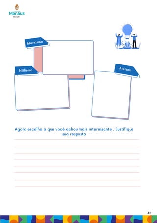 42
Agora escolha a que você achou mais interessante . Justifique
sua resposta
Marxismo
Ateísmo
Niilismo
 