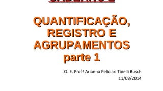 CADERNO 2CADERNO 2
QUANTIFICAÇÃO,QUANTIFICAÇÃO,
REGISTRO EREGISTRO E
AGRUPAMENTOSAGRUPAMENTOS
parte 1parte 1
O. E. Profª Arianna Peliciari Tinelli Busch
11/08/2014
 