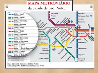 MAPA METROVIÁRIO 
da cidade de São Paulo. 
 