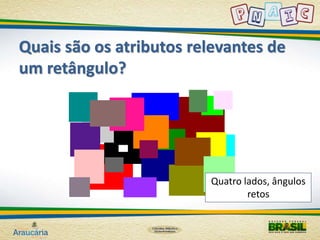 Quais são os atributos relevantes de 
um retângulo? 
Quatro lados, ângulos 
retos 
 