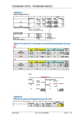 CONTABILIDADE CUSTOS – CONTABILIDADE ANALÍTICA 
Mário Figueiredo ISCAP - Ano Lectivo 2008/2009 Folha 111 → 150 
 