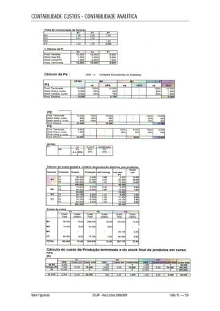 CONTABILIDADE CUSTOS – CONTABILIDADE ANALÍTICA 
Mário Figueiredo ISCAP - Ano Lectivo 2008/2009 Folha 95 → 150 
 