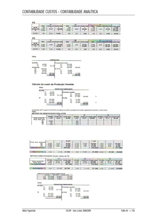 CONTABILIDADE CUSTOS – CONTABILIDADE ANALÍTICA 
Mário Figueiredo ISCAP - Ano Lectivo 2008/2009 Folha 96 → 150 
 