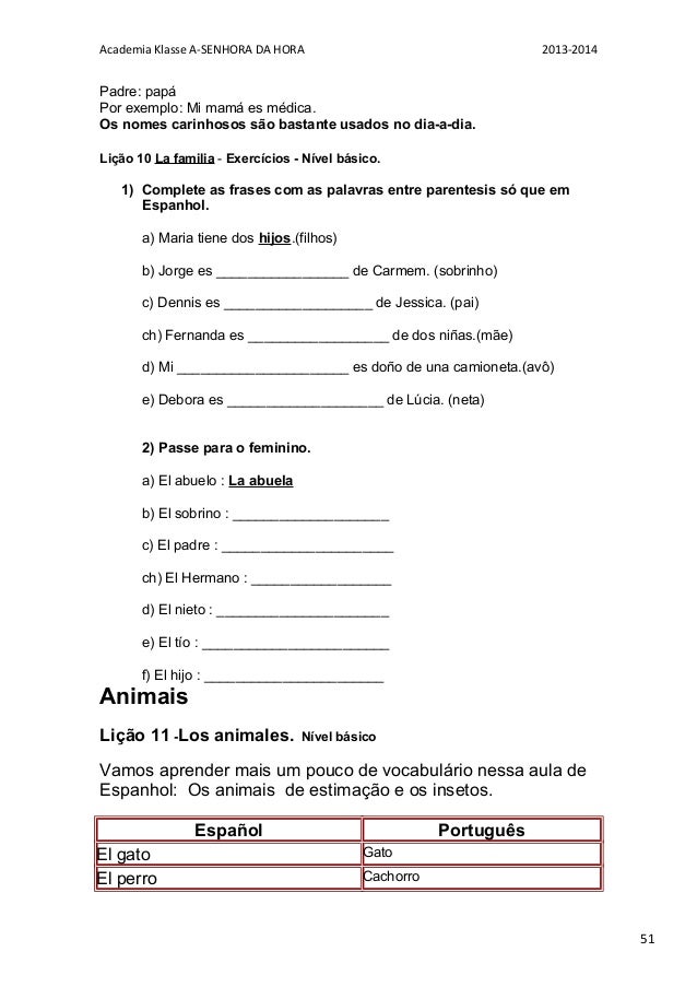 Atividade De Espanhol 6 Ao 9 Ano Atividades De Espanhol 6o Ano RU14 - Ivango