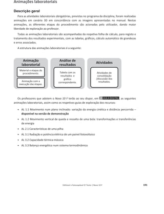Editável e fotocopiável © Texto | Novo 10 F 187
Com a ajuda da animação, responda às questões.
1. As torres de queda livre são uma das atrações mais procuradas nos parques de diversões. O veículo que
transporta as pessoas chega a pesar mais de 25 toneladas, atingindo velocidades de 115 km/h durante
a queda livre. Uma das mais conhecidas chama-se Gyro Drop.
1.1 Clique no botão Subida e observe a animação. Determine o trabalho do peso do elevador durante a
subida. Classifique o trabalho em potente ou resistente e justifique o sinal do trabalho.
1.2 Clique no botão Descida e observe a animação. Determine o trabalho do peso do elevador durante
a descida. Classifique o trabalho em potente ou resistente e justifique o sinal do trabalho.
1.3 Determine o trabalho do peso no percurso que corresponde à subida e a respetiva descida em
queda livre do elevador.
2. As rodas gigantes são outro dos mais conhecidos e antigos divertimentos de feiras de diversões e ainda
hoje desempenham um papel de destaque como atração turística em muitos locais. A primeira roda
gigante data de 1893 e foi construída em Chicago, mas um dos exemplos mais conhecidos é europeu:
trata-se do London Eye, em Londres.
2.1 Clique no ponto C e observe a animação. Determine o trabalho do peso da cabina durante a subida.
2.2 Clique no ponto A e observe a animação. Determine o trabalho do peso da cabina na trajetória
descendente.
2.3 Determine o trabalho do peso no percurso A ื C ื A.
 