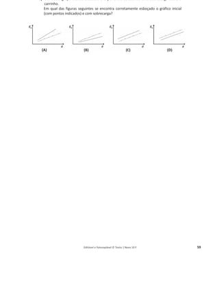 Editável e fotocopiável © Texto | Novo 10 F 59
d) Um outro grupo alunos executou a experiência colocando uma sobrecarga sobre o
carrinho.
Em qual das figuras seguintes se encontra corretamente esboçado o gráfico inicial
(com pontos indicados) e com sobrecarga?
(A) (B) (C) (D)
(A) (B) (C) (D)
 