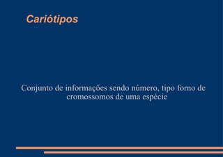Cariótipos Conjunto de informações sendo número, tipo forno de cromossomos de uma espécie 