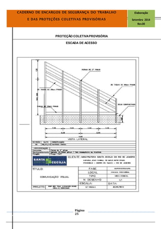 Página
25
CADERNO DE ENCARGOS DE SEGURANÇA DO TRABALHO Elaboração
E DAS PROTEÇÕES COLETIVAS PROVISÓRIAS Setembro 2014
Rev.00
PROTEÇÃO COLETIVAPROVISÓRIA
ESCADA DE ACESSO
 
