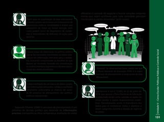 UnidadeV–CensoEscolar:PolíticasPúblicaseControleSocial
131
diferentes e vontade de negociar e buscar soluções conjunta-
mente que sejam aceitáveis para toda sociedade principal-
mente para as partes envolvidas”(grifo nosso).
É nessa etapa da elaboração da política pública
que se faz necessário transformar os dados esta-
tísticos em informação relevante para o proble-
ma, buscando compreender os detalhes do que
deverá ser resolvido, levando em consideração
os conhecimentos e experiências da área educa-
cional dos atores envolvidos.
Vejam que, na organização da área educacional
os dados podem servir como um instrumento de
ponderação entre as modalidades e etapas que
necessitem de maior ou menor atenção, bem
como podem servir de diagnóstico de proble-
mas e necessidades de definição de ações para
saná-los.
A disponibilidade de um banco de dados amplo,
com informações relevantes, válidas e confiáveis
certamente potencializa as chances de suces-
so do processo de planejamento das políticas
públicas educacionais.
Segundo Oliveira (2006)“o processo de planejamento é um
processo de decisão político que depende de informações
precisas, transparência, ética, temperança, aceitação de visões
Verdade! Se observarmos bem, vamos ver que
o Plano Nacional de Educação (PNE) é o maior
exemplo de planejamento a longo prazo da área
educacional.
Isso mesmo! A Lei nº 13.005, de 25 de junho de
2014, que aprova o Plano Nacional de Educação
foi elaborada tendo como subsídio os dados do
Censo Escolar e outros levantamentos estatís-
ticos. Demonstrando assim, a importância dos
dados para se estabelecer metas e objetivos a
serem cumpridos durante a década de vigência
do plano.
 