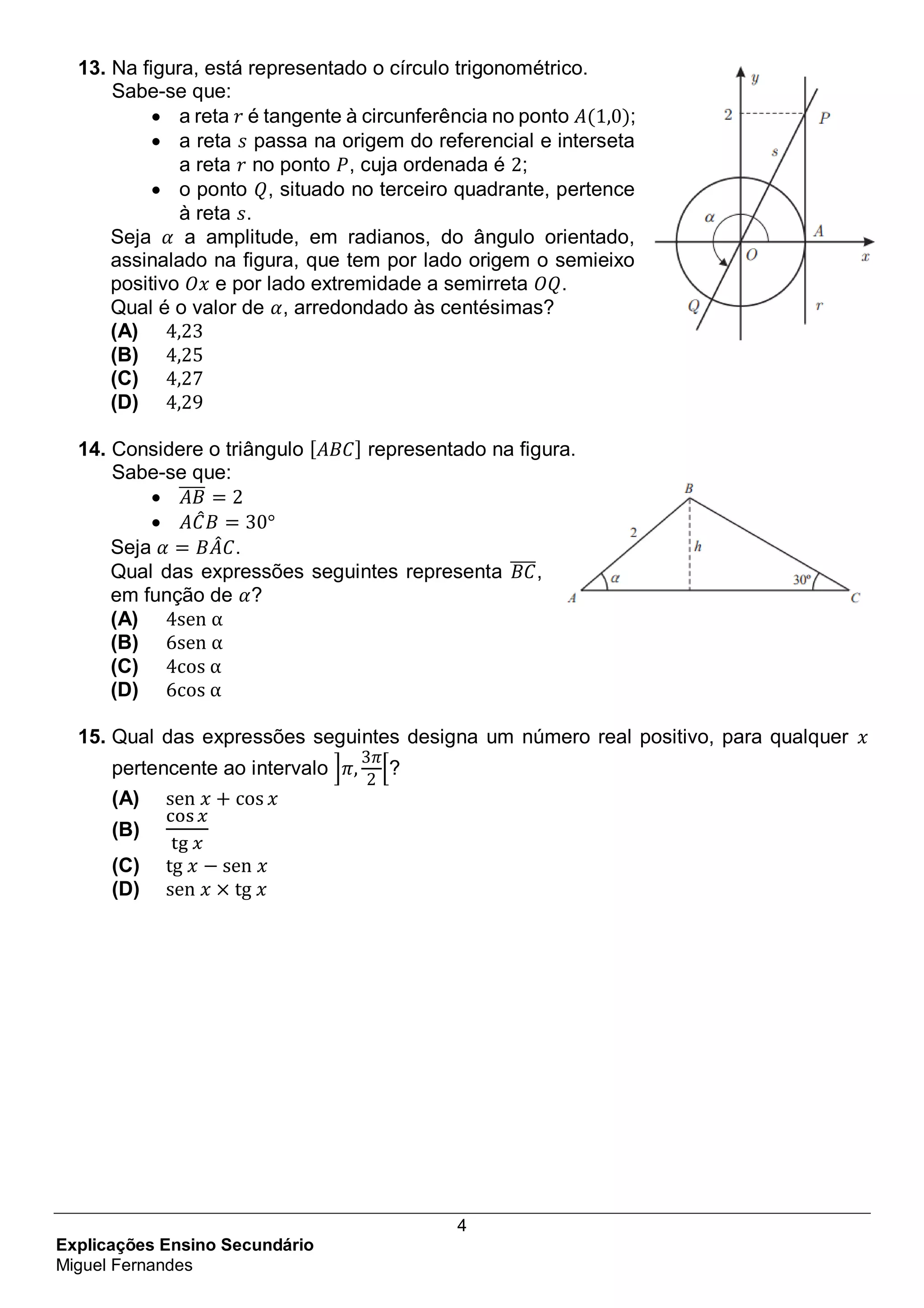 Lista De Exercícios De Trigonometria Com Gabarito - BINKEDU