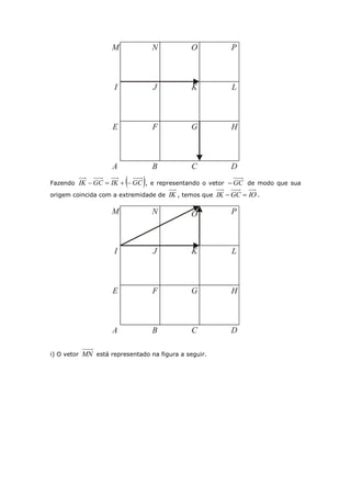 Fazendo  GCIKGCIK  , e representando o vetor GC de modo que sua
origem coincida com a extremidade de IK , temos que IOGCIK  .
i) O vetor MN está representado na figura a seguir.
 
