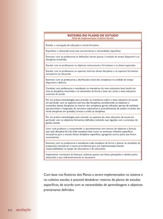 Com base nos Roteiros dos Planos a serem implementados no sistema e
                  no coletivo escolar, é possível desdobrar roteiros de planos de estudos
                  específicos, de acordo com as necessidades de aprendizagens e objetivos
                  previamente definidos.




212   anotações
 