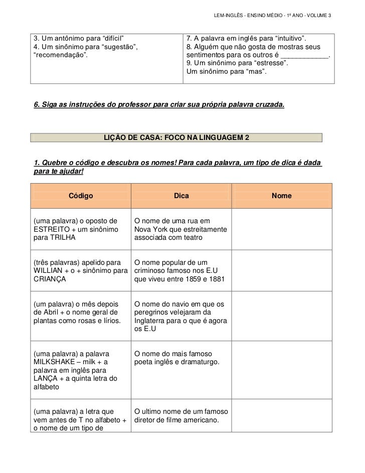 Caderno Do Aluno 3 Ano Volume 1 Ingles