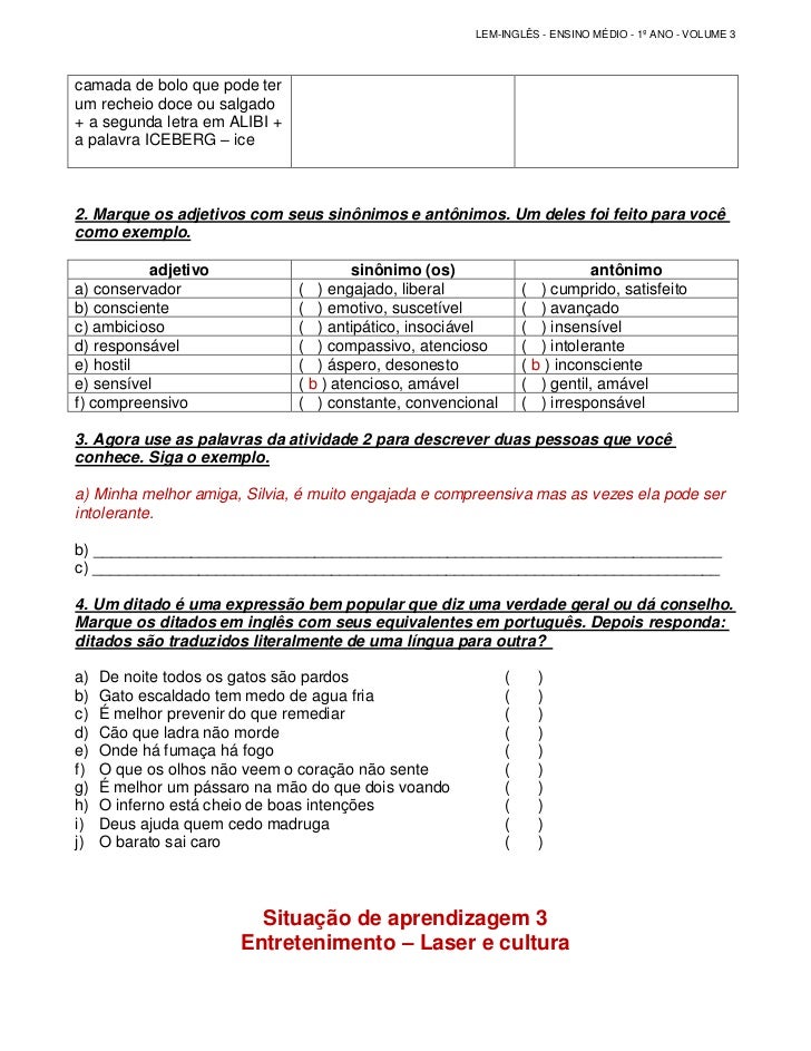 Caderno Do Aluno 3 Ano Volume 1 Ingles