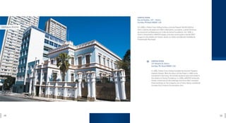 14 15
Campus Divina
CAMPUS DIVINA
Rua do Rosário, 147 – Centro
Curitiba, PR Brazil 80020-110
Em 1896, o Padre Franz Aüling fundou a Escola Popular Alemã Católica.
Com o retorno do padre em 1902 à Alemanha, sua pátria, a parte feminina
da escola foi confiada para as Irmãs da Divina Providência. Em 1999, o
Centro Universitário UNINTER alugou uma das construções e desde 2007
ocupa os três prédios do imóvel, sendo um deles considerado Unidade de
Preservação Municipal.
CAMPUS DIVINA
147 Rosario St, Centro
Curitiba, PR, Brazil 80020-110
In 1896, Father Franz Aüling founded the German People’s
Catholic School. With the return of the Priest in 1902 to his
homeland in Germany, the female students were entrusted to
the Sisters of Divine Providence. In 1999, UNINTER University
Center rented one of the buildings and since 2007 occupies
three buildings on the property, one of them being considered
Curitiba City’s Historic Conservation Unit.
 