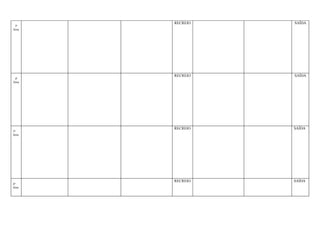 RECREIO   SAÍDA
 3ª
feira




        RECREIO   SAÍDA
 4ª
feira




        RECREIO   SAÍDA
5ª
feira




        RECREIO   SAÍDA
6ª
feira
 